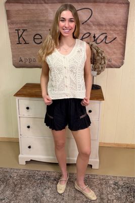 Natural Pearl Studded Crochet Vest