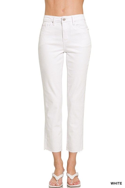 White Cropped Straight Fit Jeans
