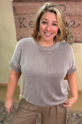 Brown Corded Ribbed Pullover