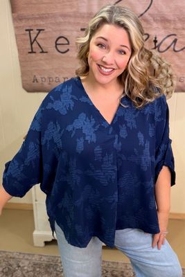 Navy Floral Burnout Oversized Blouse