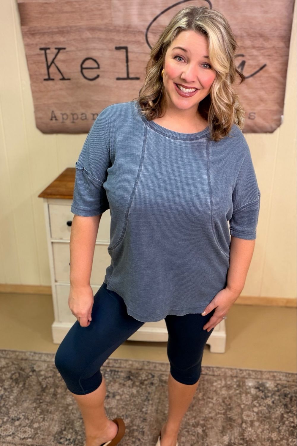 Mono B Navy Waffle Tee &amp; Legging Set