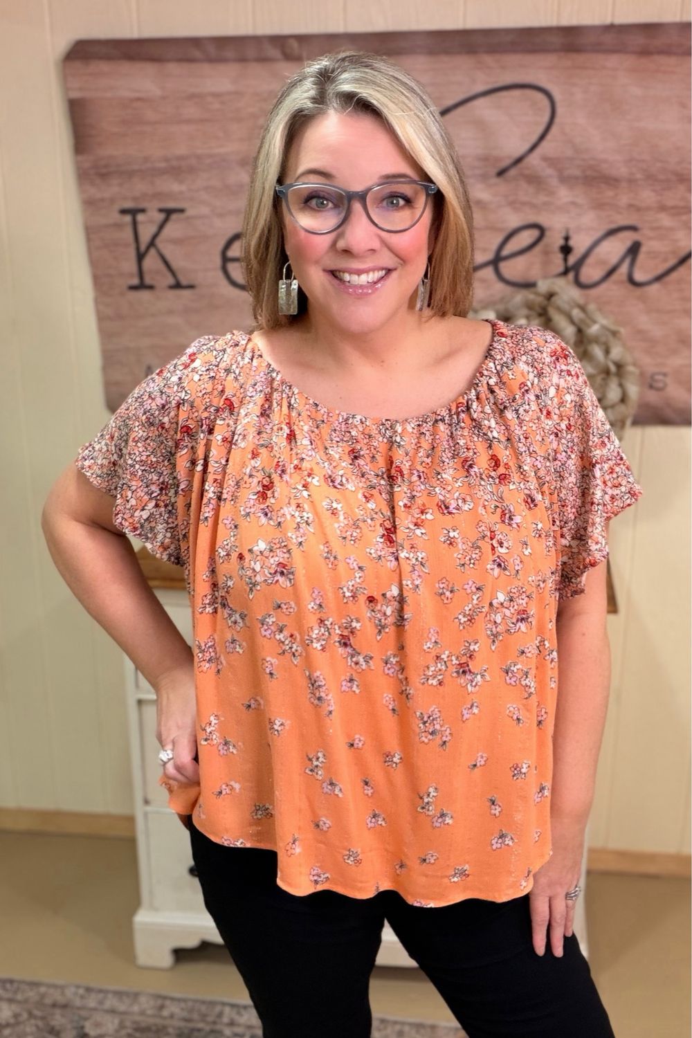 Coral Ditzy Floral Tie Back Blouse