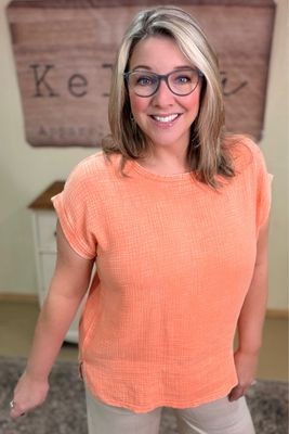 Coral Double Gauze Crewneck Top