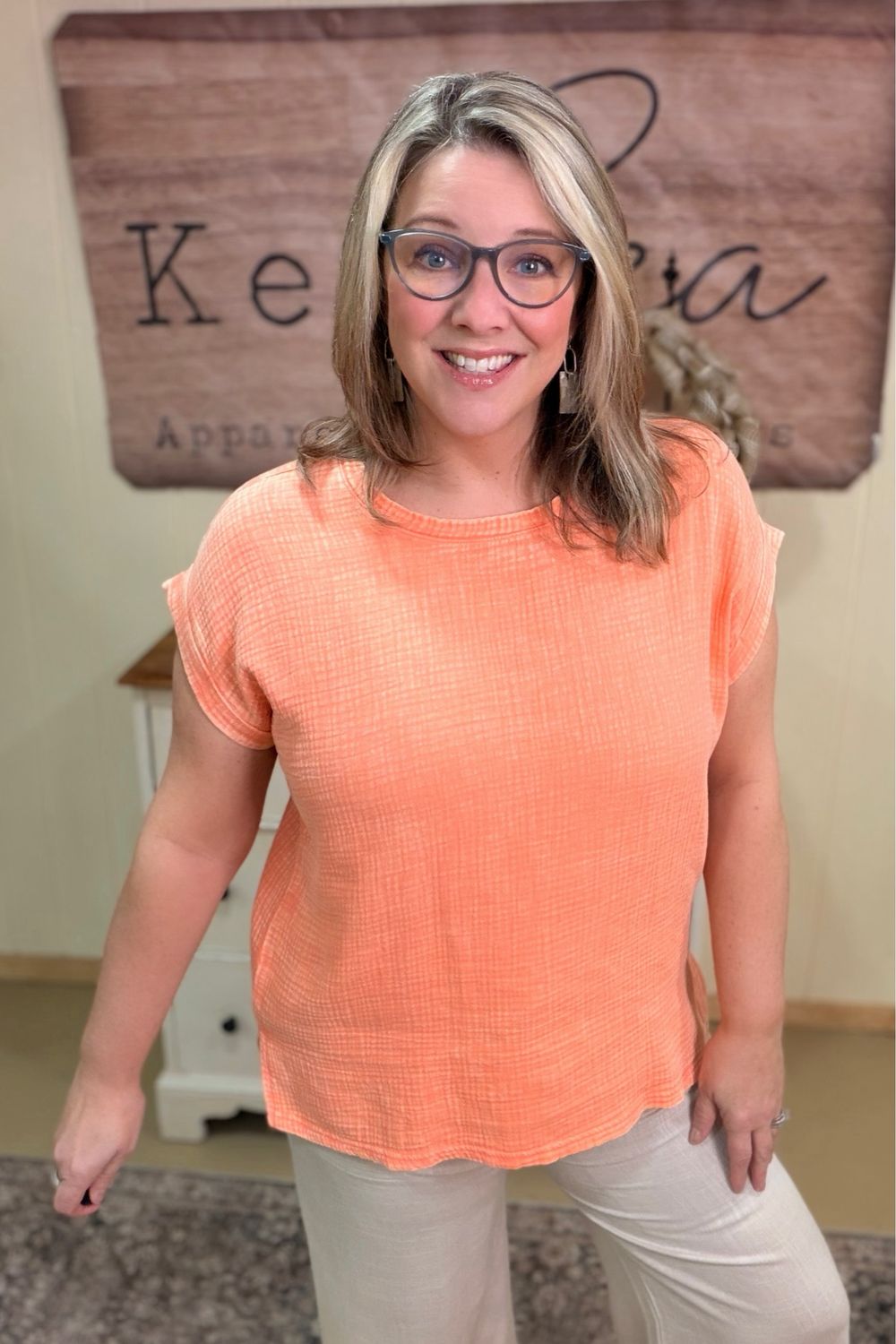 Coral Double Gauze Crewneck Top