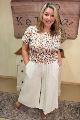 Pleated Linen Blend Wide Leg Pants