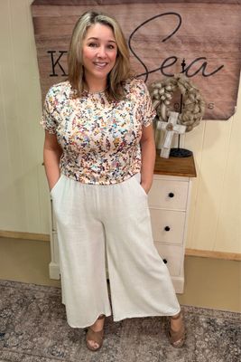 Pleated Linen Blend Wide Leg Pants