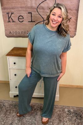 Acid Washed Jade Silky Ribbed Set