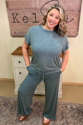 Acid Washed Jade Silky Ribbed Set