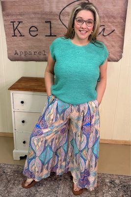 Blue Mix Paisley Skirt Pants