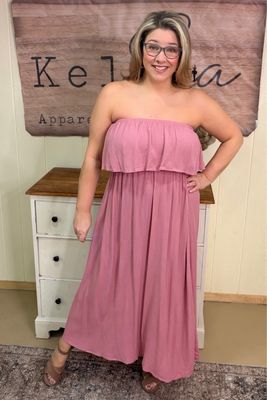 Rose Pink Strapless Maxi Dress