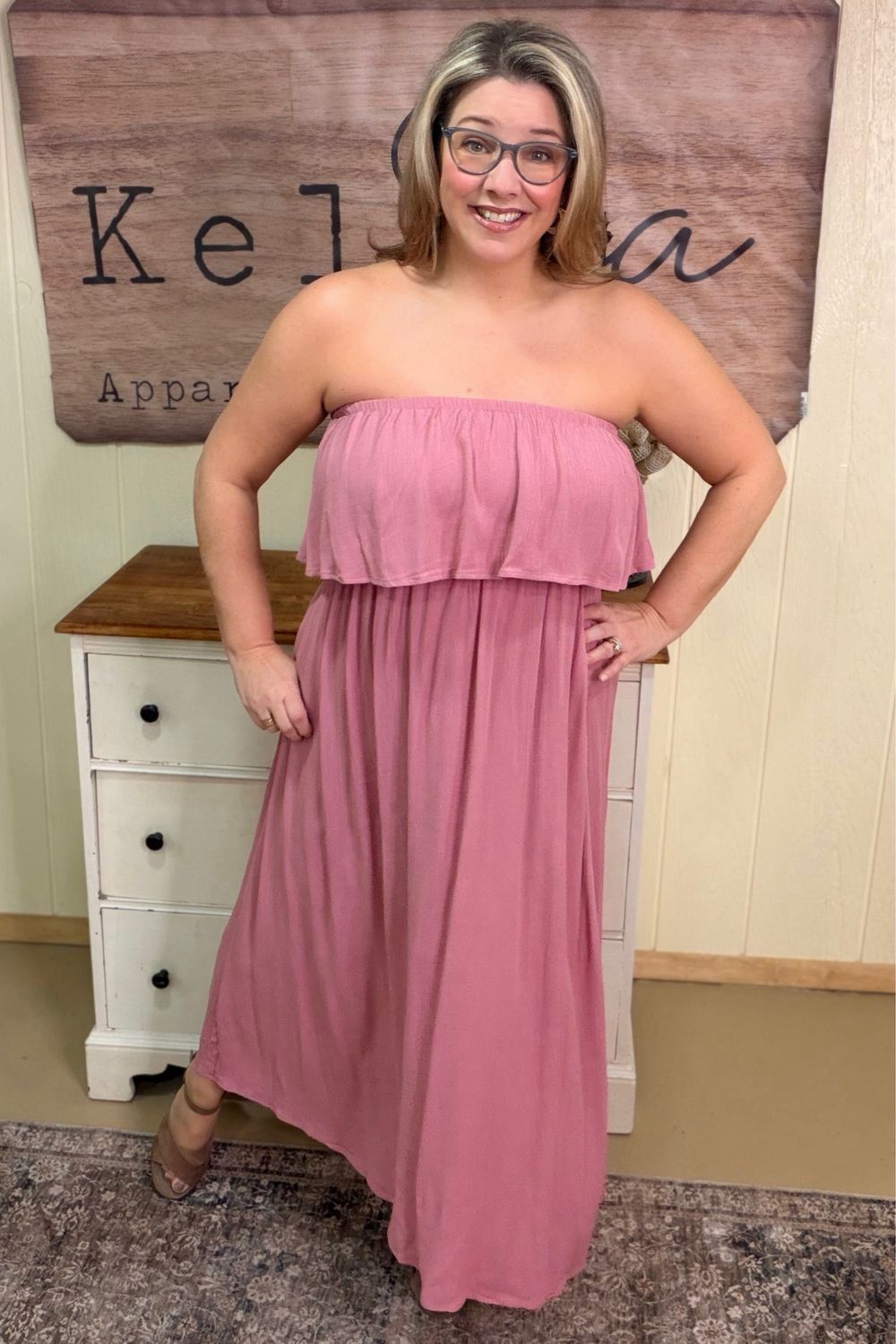 Rose Pink Strapless Maxi Dress