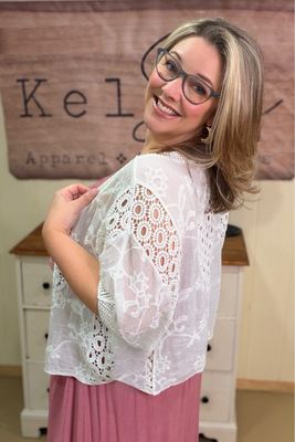 One Size White Lace Inset Cardigan