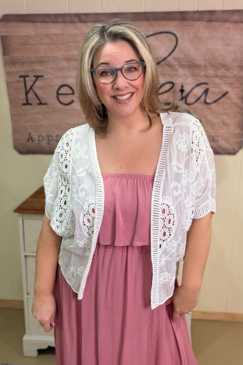 One Size White Lace Inset Cardigan