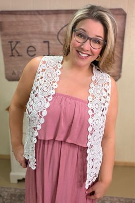 One Size White Lace Crochet Vest