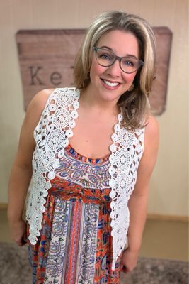 One Size White Lace Crochet Vest