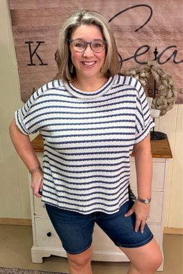 Denim Striped Textured Oversized Tee