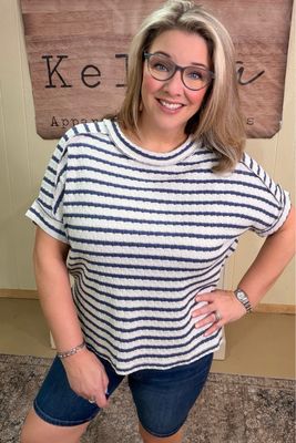 Denim Striped Textured Oversized Tee