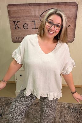 Oat Ruffled Linen Blend Top