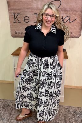 Black &amp; Ivory Retro Appeal Midi Dress