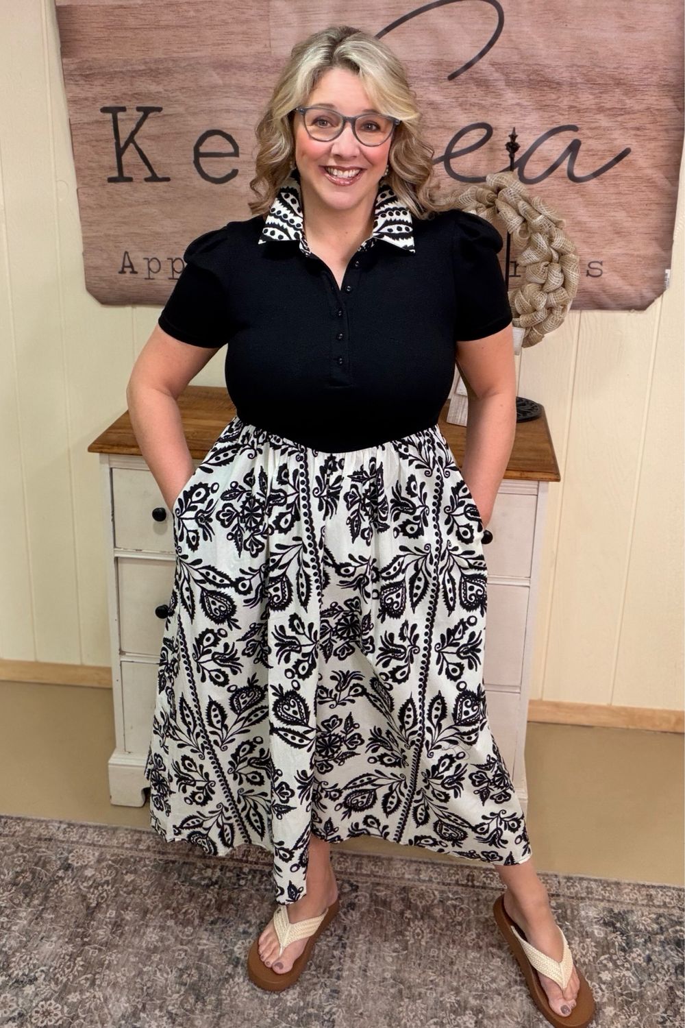 Black &amp; Ivory Retro Appeal Midi Dress