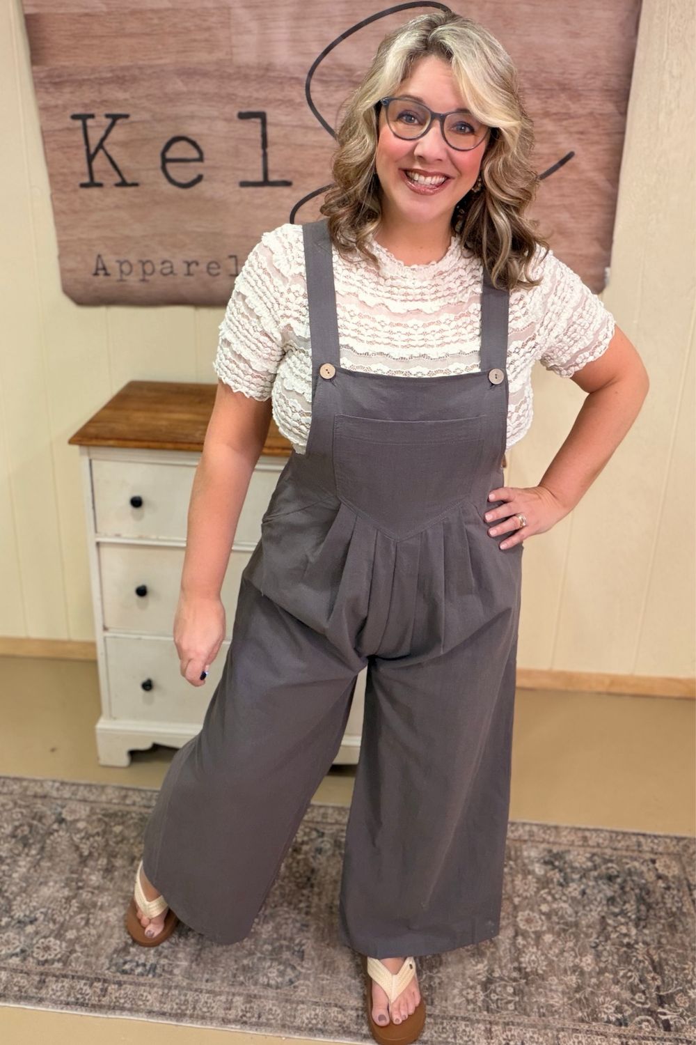 Charcoal Pleated Cotton Overall