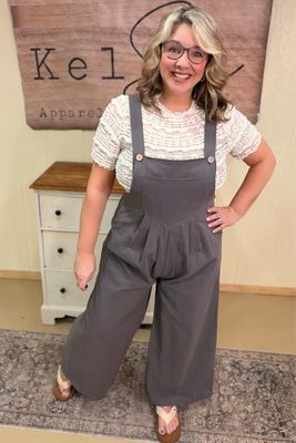 Charcoal Pleated Cotton Overall