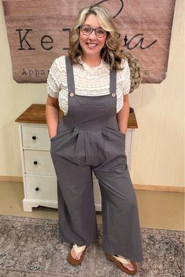 Charcoal Pleated Cotton Overall