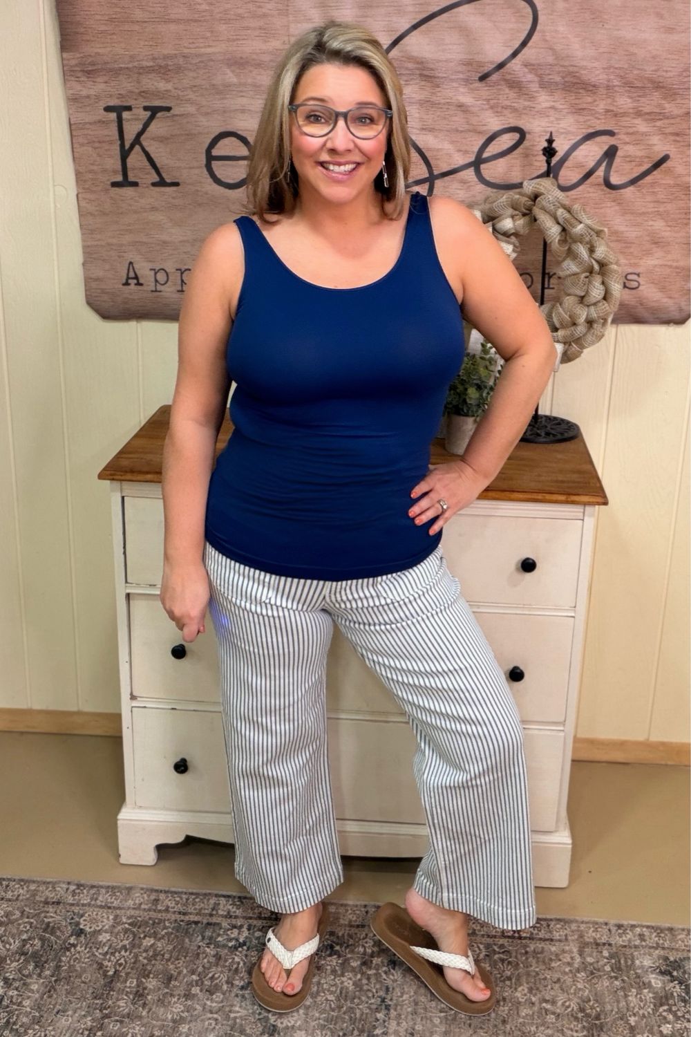 Lovervet White Stripe Crop Wide Leg