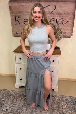 Ash Gray Tiered Maxi Skirt