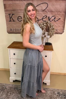 Ash Gray Tiered Maxi Skirt