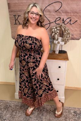 Black Vintage Floral Smocked Jumpsuit