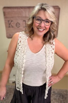 One Size Ivory Lace Crochet Vest
