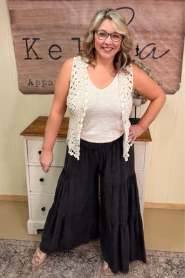 Ash Black Wide Leg Tiered Pants