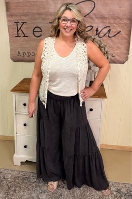 Ash Black Wide Leg Tiered Pants