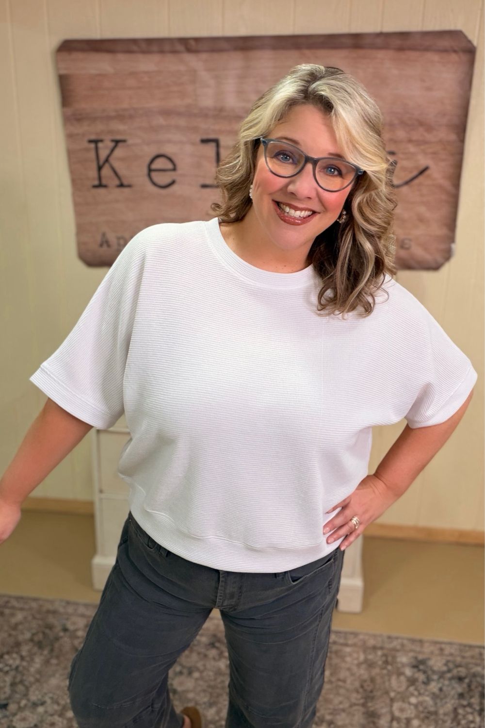 White Double-Knit Textured Pullover