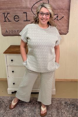 Cream Print Textured Wide Leg Set