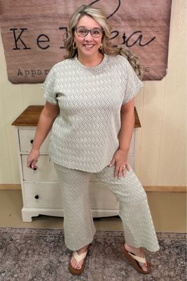 Cream Print Textured Wide Leg Set