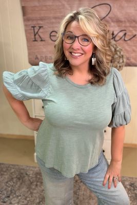 Sage Gauze Puff Sleeve Tee