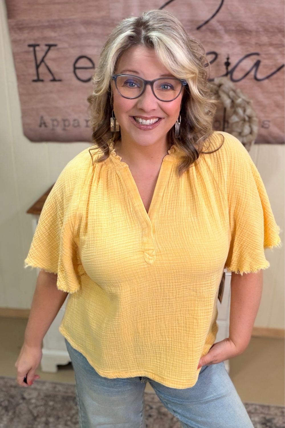 Sun Washed Yellow Gauze Top