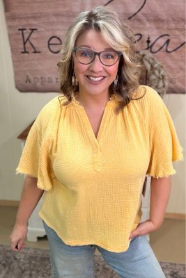 Sun Washed Yellow Gauze Top