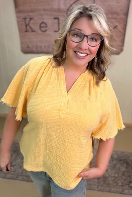 Sun Washed Yellow Gauze Top