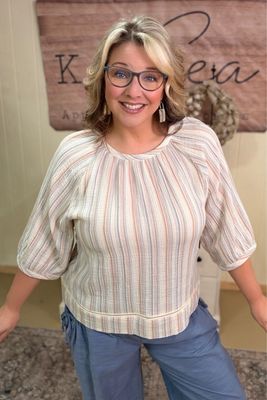 Cream Slate Striped Gauze Top