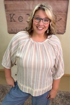 Cream Slate Striped Gauze Top