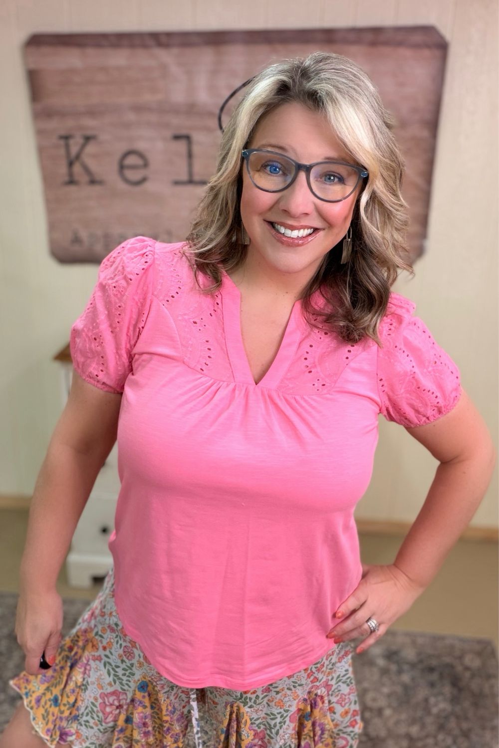 Candy Pink Eyelet Detail Tee