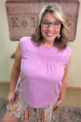 Lavender Smocked Sleeveless Top