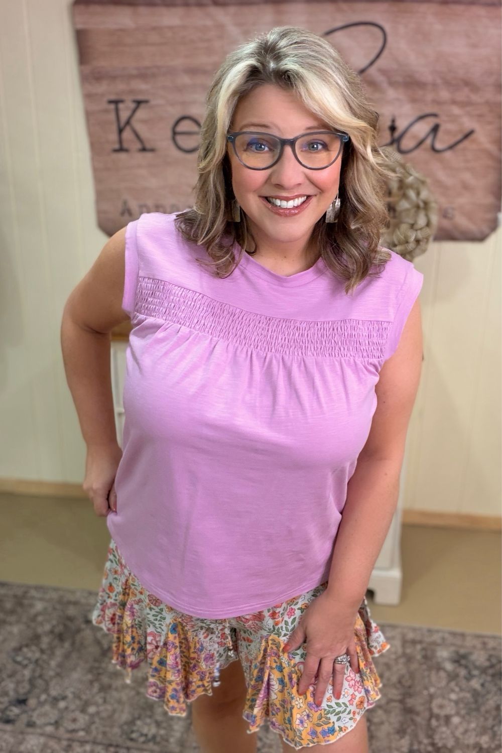 Lavender Smocked Sleeveless Top