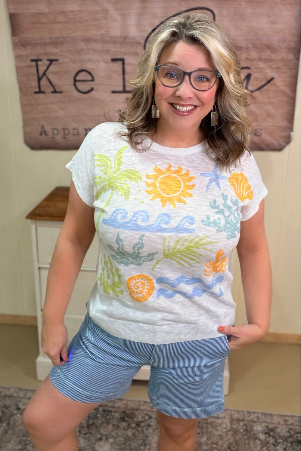 White Beach Theme Summer Sweater
