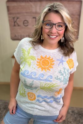 White Beach Theme Summer Sweater