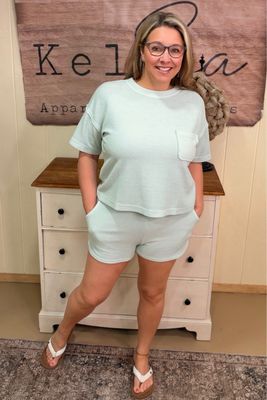 Mint Ribbed Boxy Tee Short Set