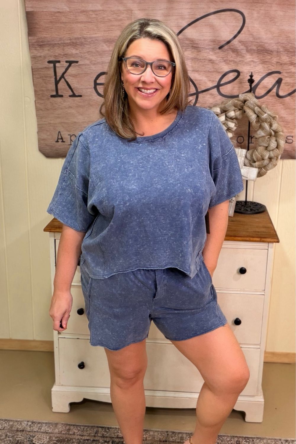 Washed Denim Blue Short Set